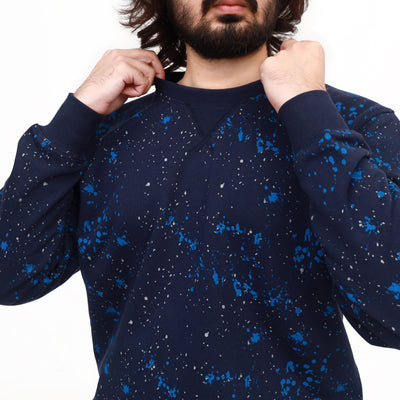 Galaxy Print Sweatshirt Tracksuit Set - Navy Blue