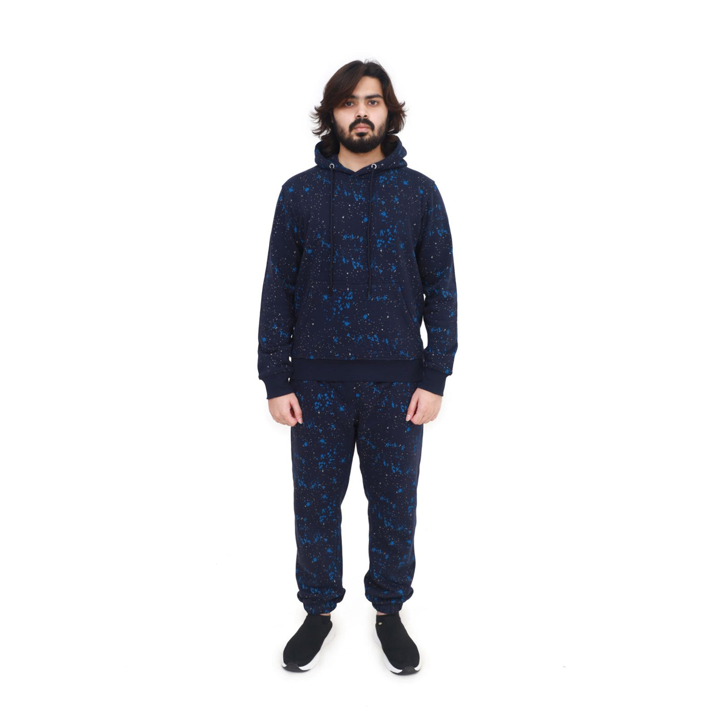 Galaxy Print Hooded Tracksuit Set - Navy Blue