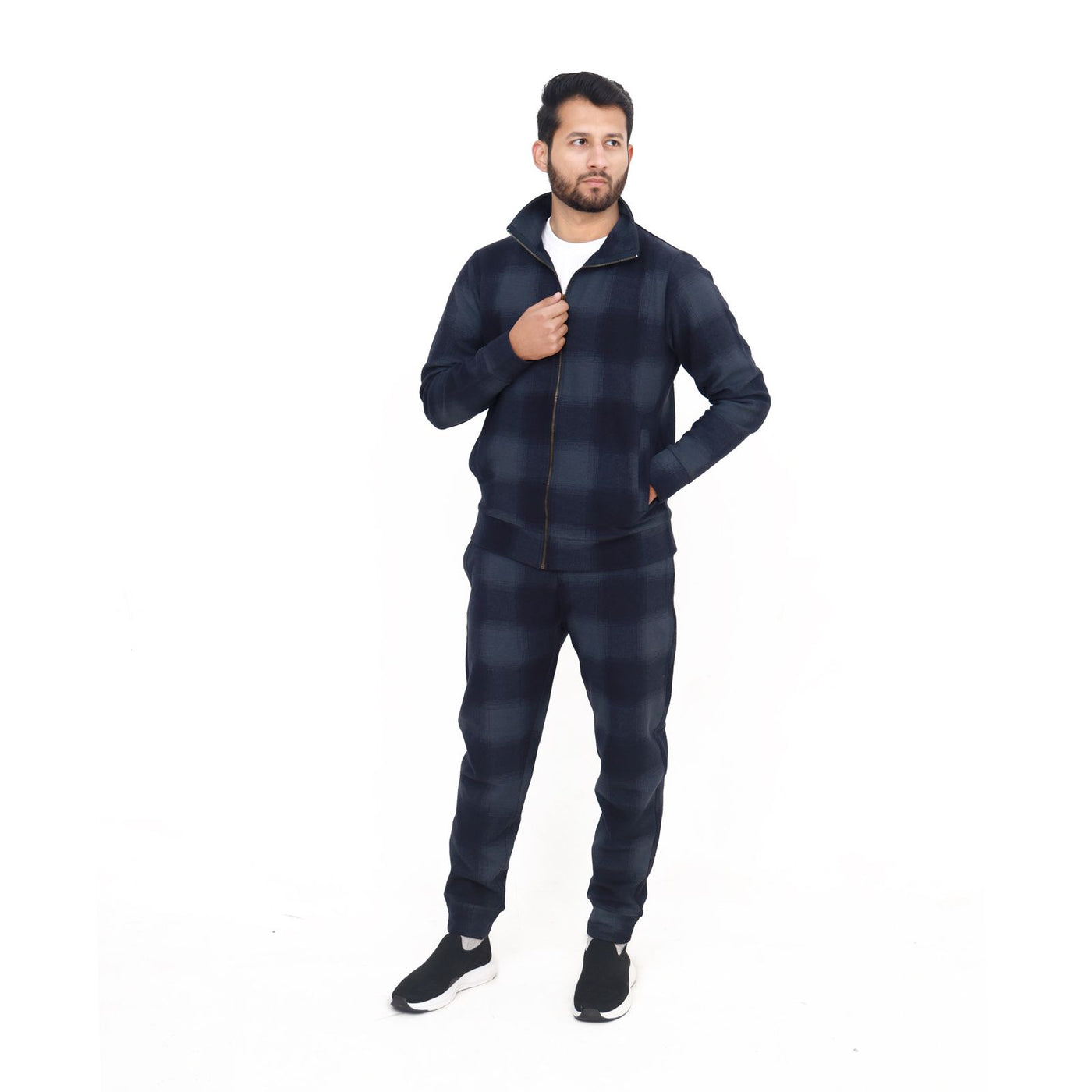 Classic Navy Plaid Tracksuit Set