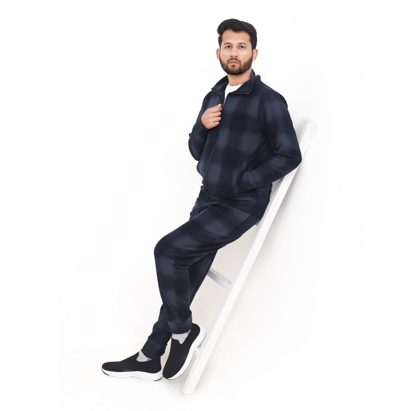 Classic Navy Plaid Tracksuit Set