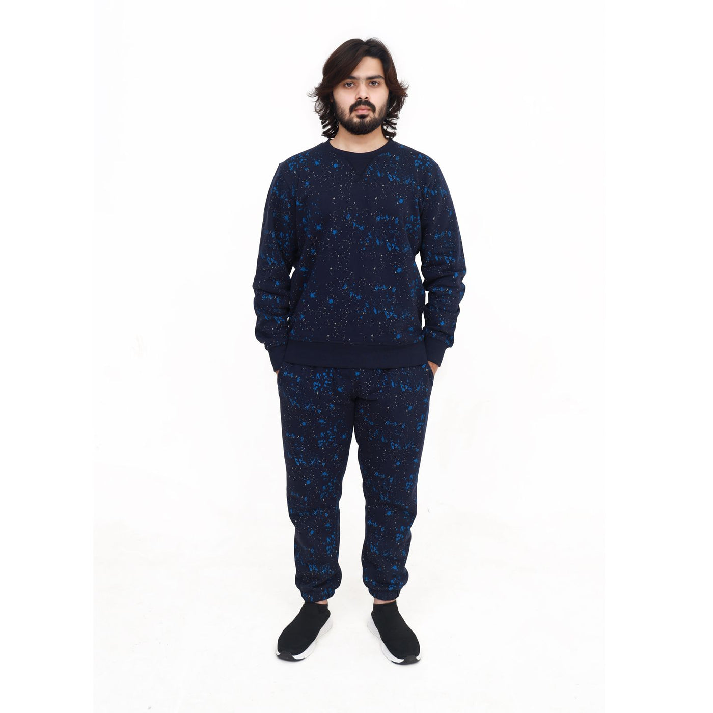 Galaxy Print Sweatshirt Tracksuit Set - Navy Blue