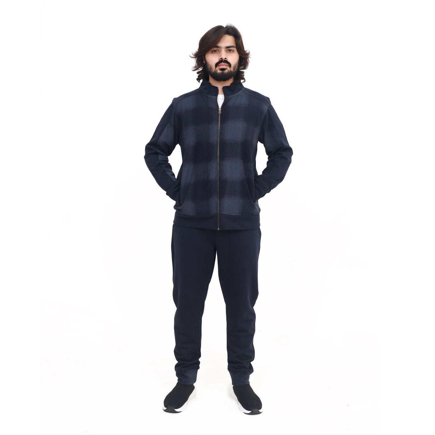 Classic Navy Plaid Tracksuit Set